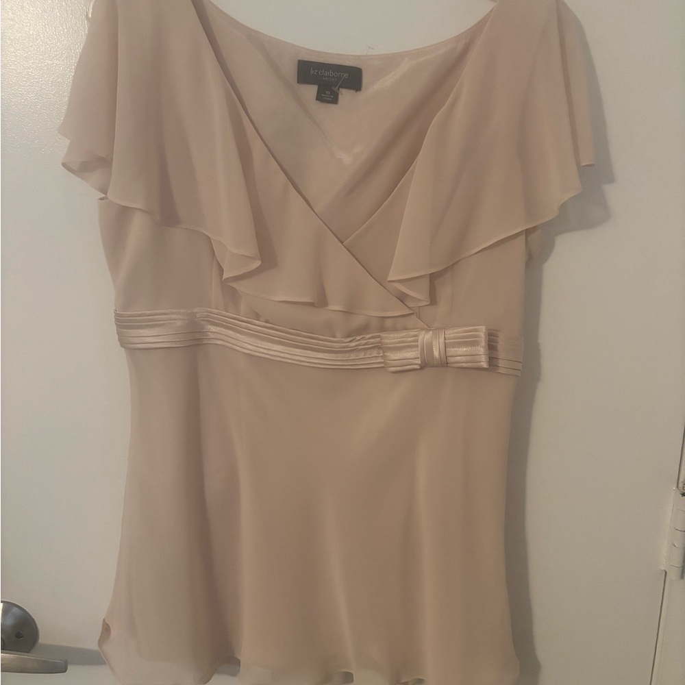 Liz Claiborne Cream Ruffle Blouse